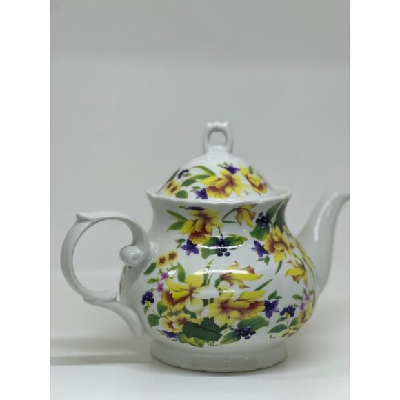 VTG Floral Ceramic Teapot With Yellow & Purple Flowers Home Decor - Picture 1 of 4
